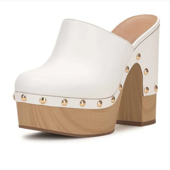 new JESSICA SIMPSON Leather Dasally Platform Mules bright white 367TN - Picture 1 of 9